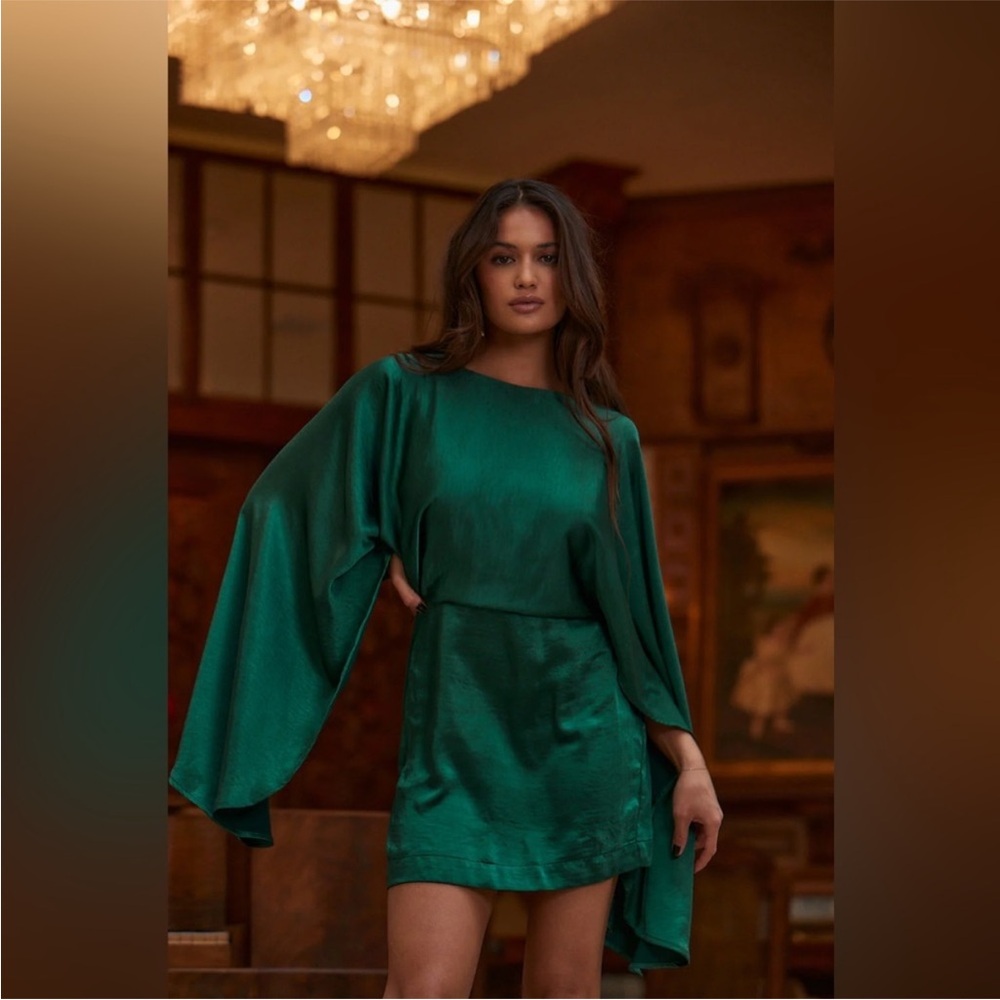 12th Tribe Emerald Green Satin Dress